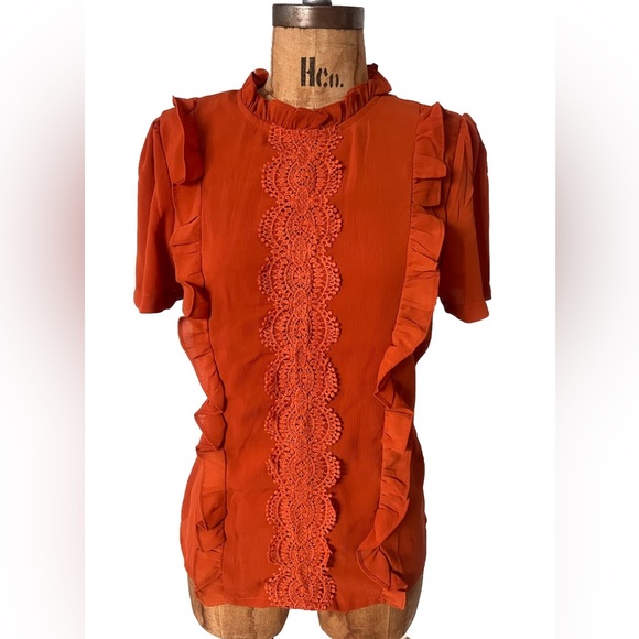 NWOT Shein Orange Ruffle/Lace Front Keyhole Back S - Picture 6 of 12